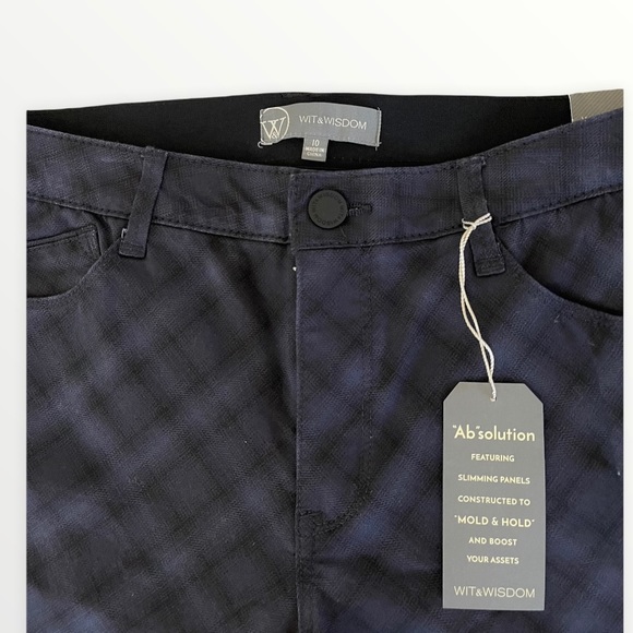 Wit & Wisdom Diamond Plaid Blue Ab Solution High Rise Pants - Picture 4 of 8